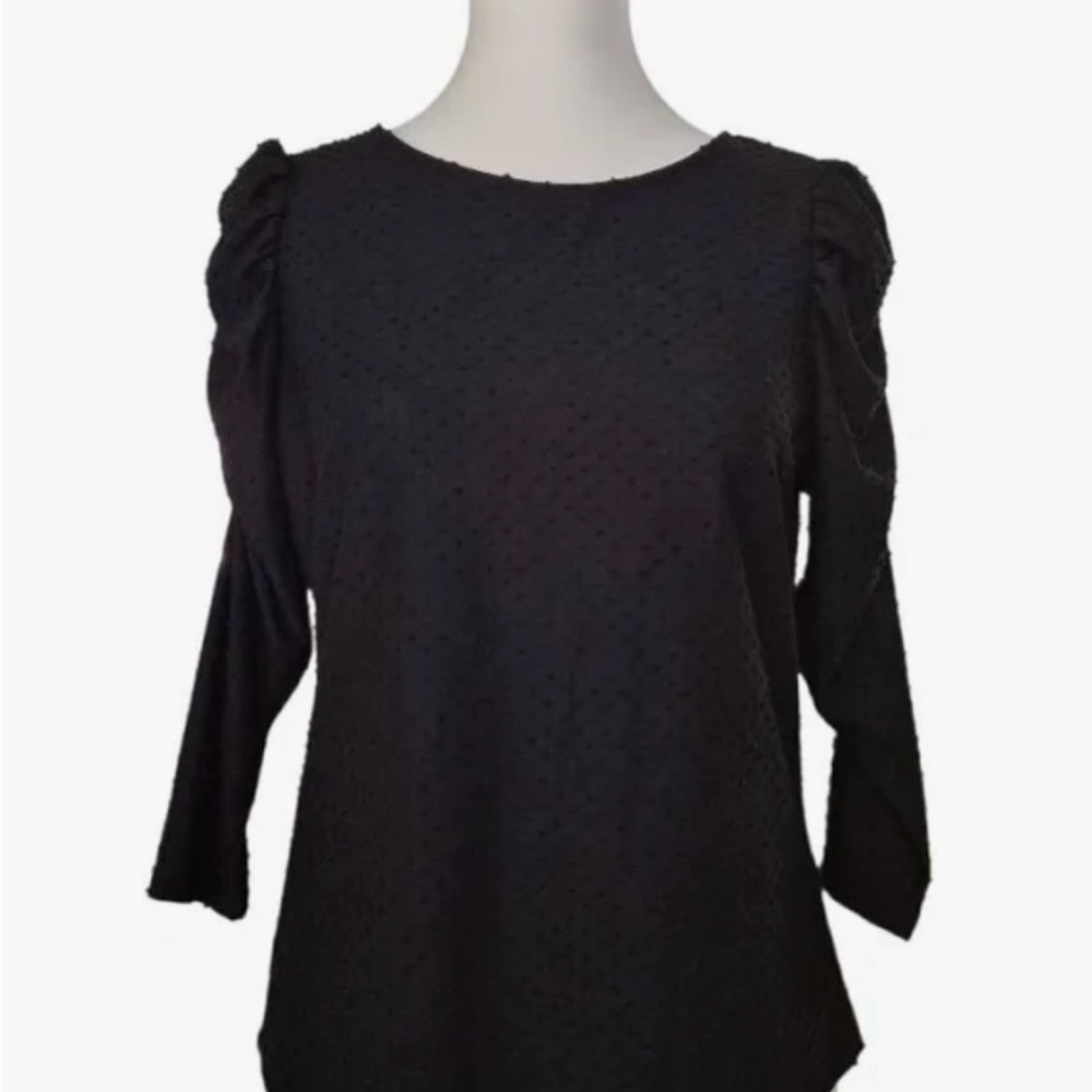 W5 Black Business Casual Lightweight Textured Blouse with 3/4 Sleeves. Size XL